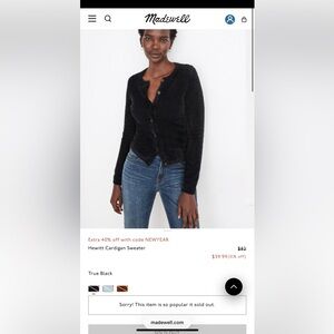 Madewell Hewitt Cardigan Sweater True Black Medium